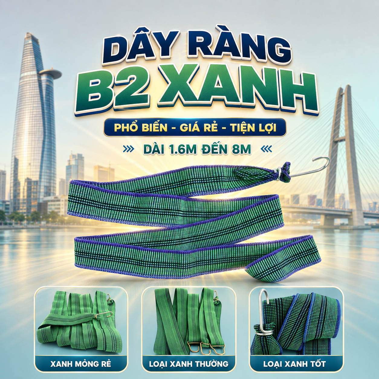 Dây thun dẹp xanh lá tốt dài 1.6M